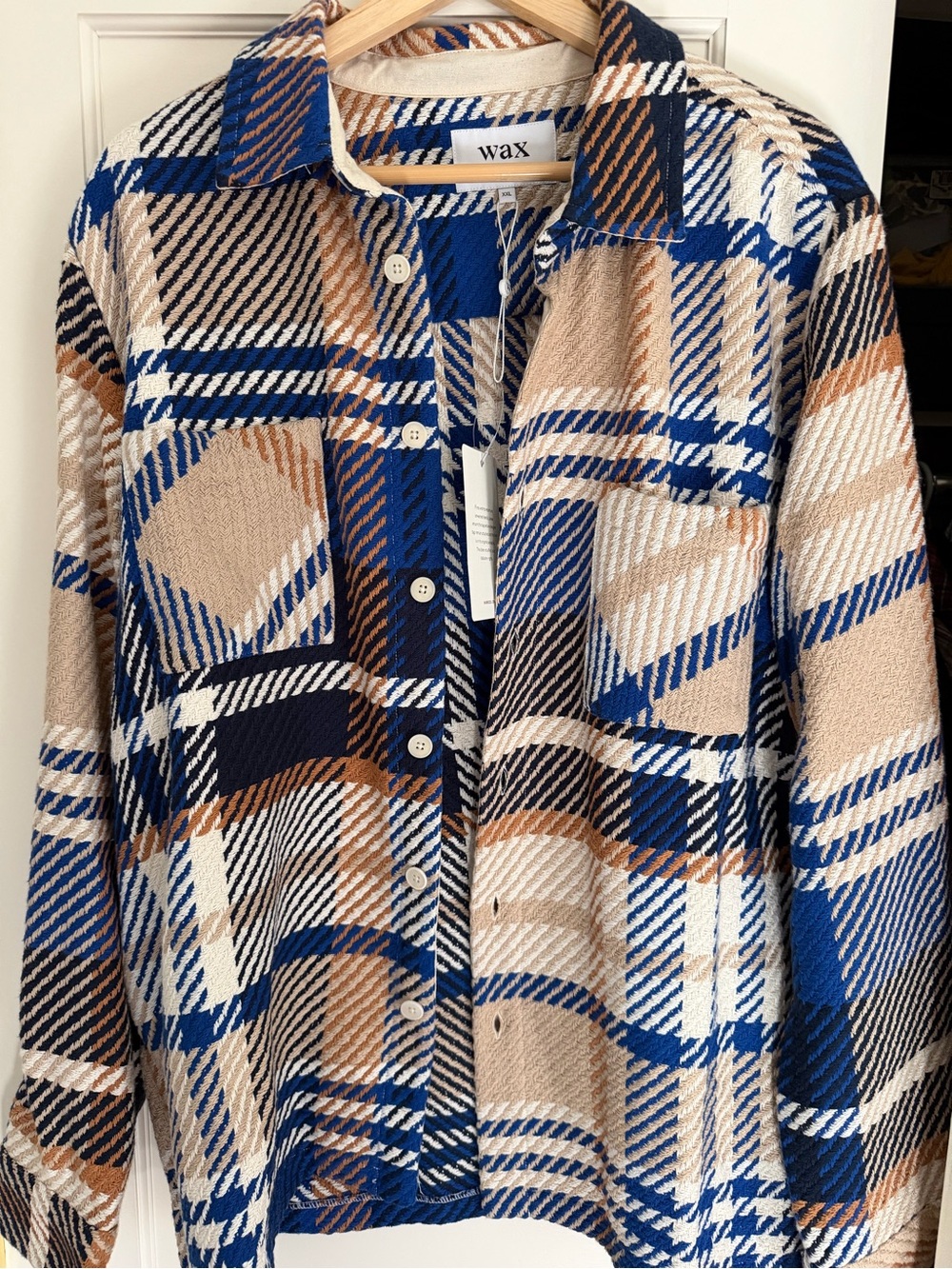 WAX Men's Lightweight Plaid Shirt Jacket - Blue & Tan